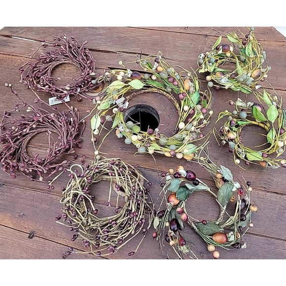 Lot 7 Pip Berry Vine Napkin Candle rings 2.5” & 4.5" opening Red Burgundy Green - Picture 2 of 8